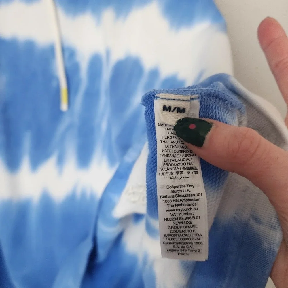 TORY BURCH SPORT blue tie dye French Terry hoodie athleisure size M